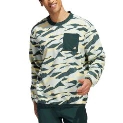 Adidas Texture Print Crewneck -Golf Discount Store adidas fw22 texture print crewneck linen green front itempicture