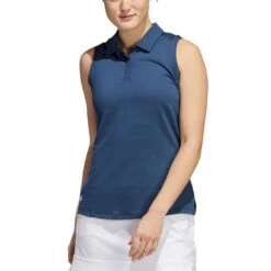 Adidas FW22 Women's Textured Sleeveless Polo -Golf Discount Store adidas fw22 womens textured sleeveless polo crew navy front itempicture