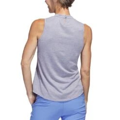 Adidas Women's Heathered Essentials Mock Sleeveless -Golf Discount Store adidas ss23 womens heathered essentials mock blue fusion back itempicture