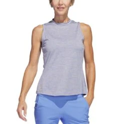 Adidas Women's Heathered Essentials Mock Sleeveless -Golf Discount Store adidas ss23 womens heathered essentials mock blue fusion itempicture