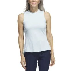 Adidas Women's Heathered Essentials Mock Sleeveless -Golf Discount Store adidas ss23 womens heathered essentials mock semi flash green front itempicture