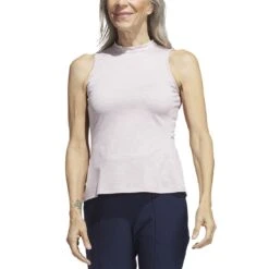 Adidas Women's Heathered Essentials Mock Sleeveless -Golf Discount Store adidas ss23 womens heathered essentials mock wonder taupe front itempicture