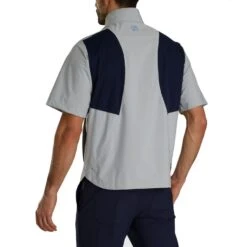 FootJoy HydroLite X Short Sleeve Rain Pullover -Golf Discount Store footjoy hydrolite x short sleeve rain pullover grey navy back itempicture