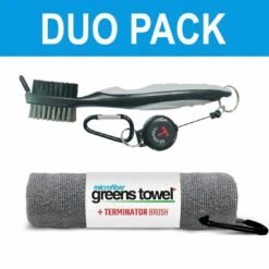Clip Wipes Greens Towel Plus Terminator Brush -Golf Discount Store golf accessories clip wipes greens towel plus terminator brush silver itempicture