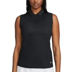 Nike Women's Dri-FIT Victory Sleeveless Polo -Golf Discount Store nike womens dri fit victory sleeveless polo black front itempicture